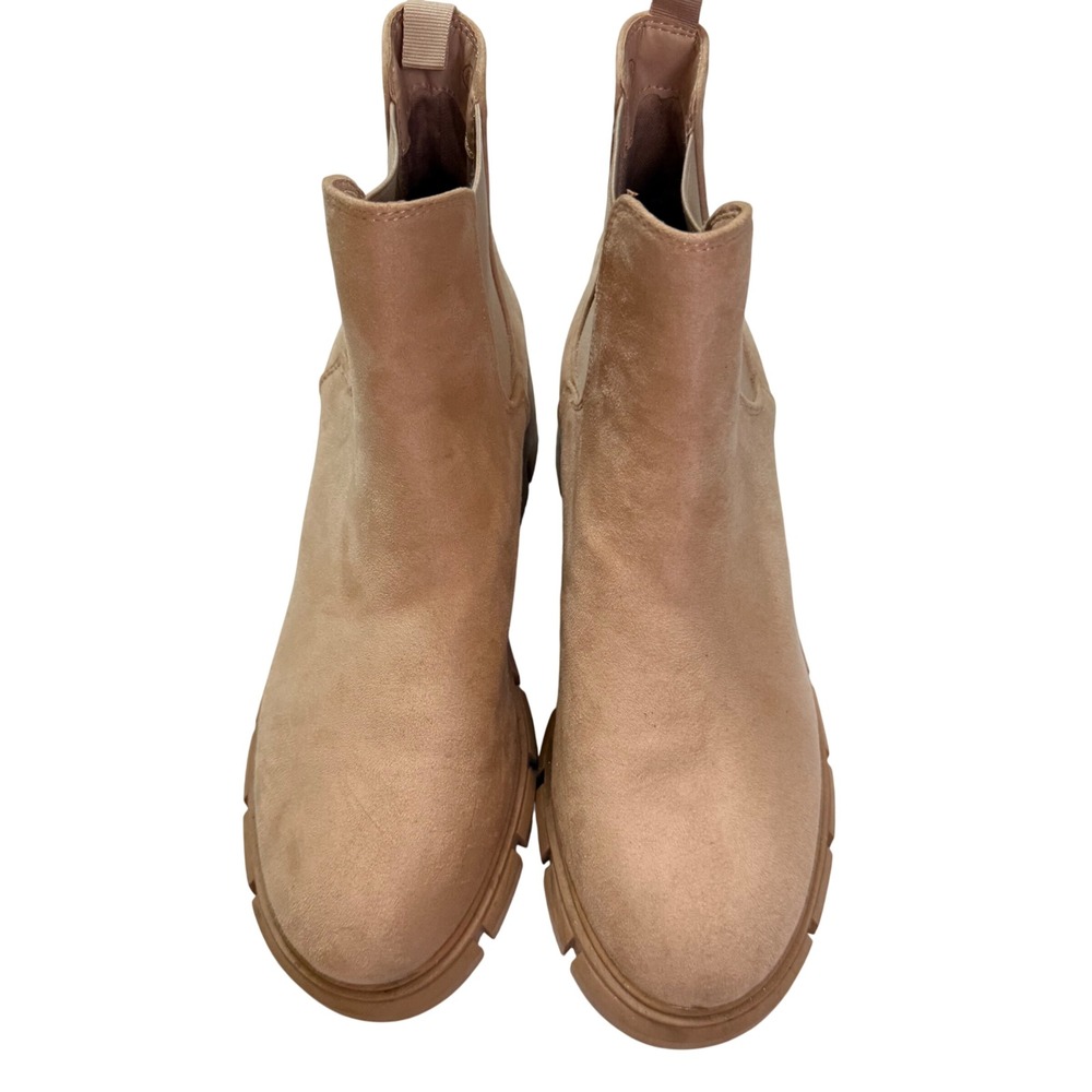 Tan Faux Suede Lug Sole Chelsea Boots Star Tread Ankle Booties Womens 8.5